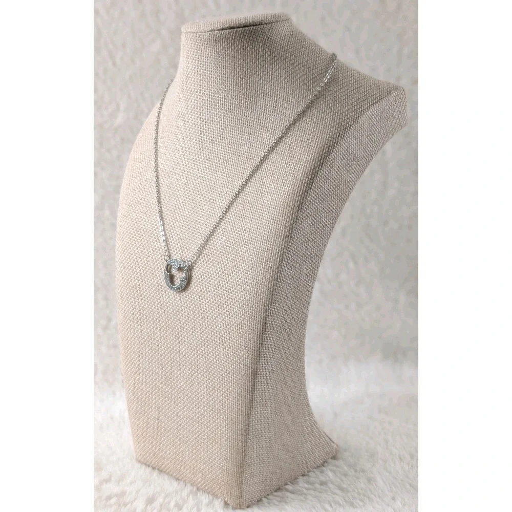 Disney Mickey Mouse Crystal Pave Necklace Silver Tone Adjustable Chain‎